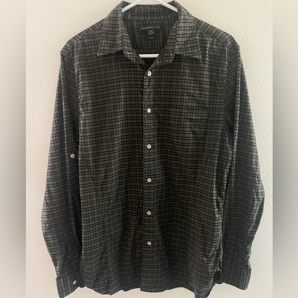 John Varvatos Luxe L/S Casual Button Up Plaid Shirt Black Mens Size medium